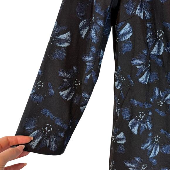 Alfani Black Navy Floral Longline Collarless Zip Front Jacket Large Work Career - Picture 5 of 7